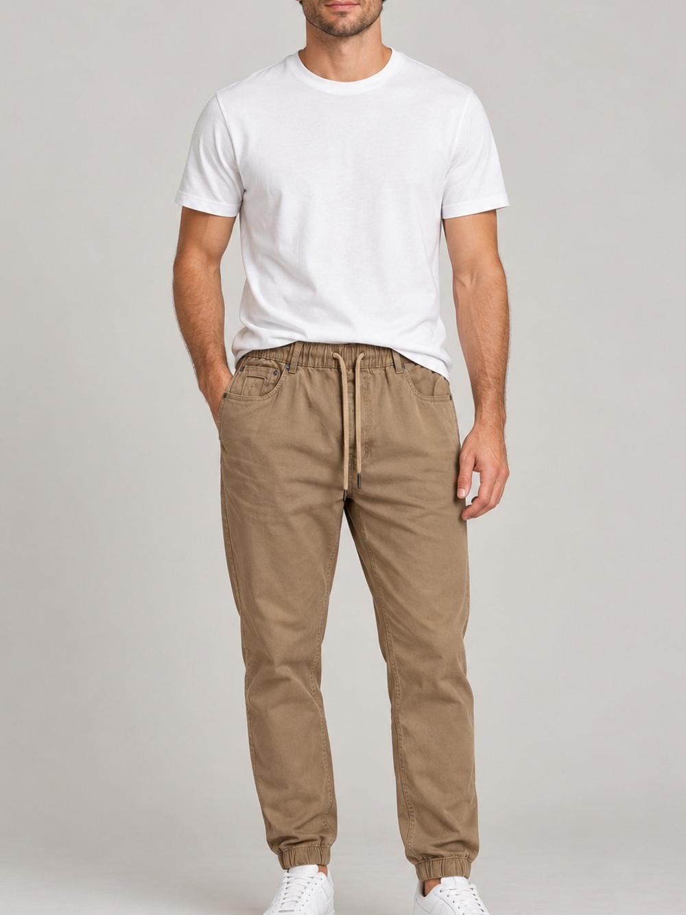 Men's Khaki Jogger Pants - Casual Elastic Cuff 98% cotton XL
